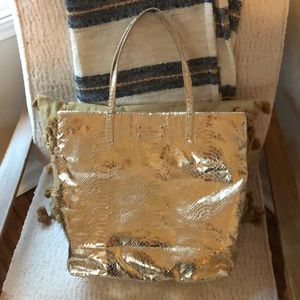 Gold Kate Spade snakeskin print tote